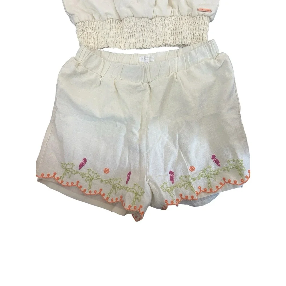 Tahari Girls Embroidered Shorts Set Outfit SZ 7/8 Crop Top & Shorts